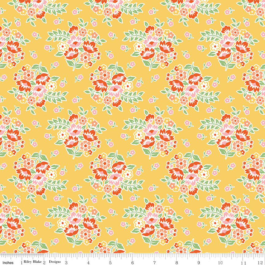 Peach Cobbler Posy Yellow by Lily Ashbury for Riley Blake Designs - 1/2 YARD
