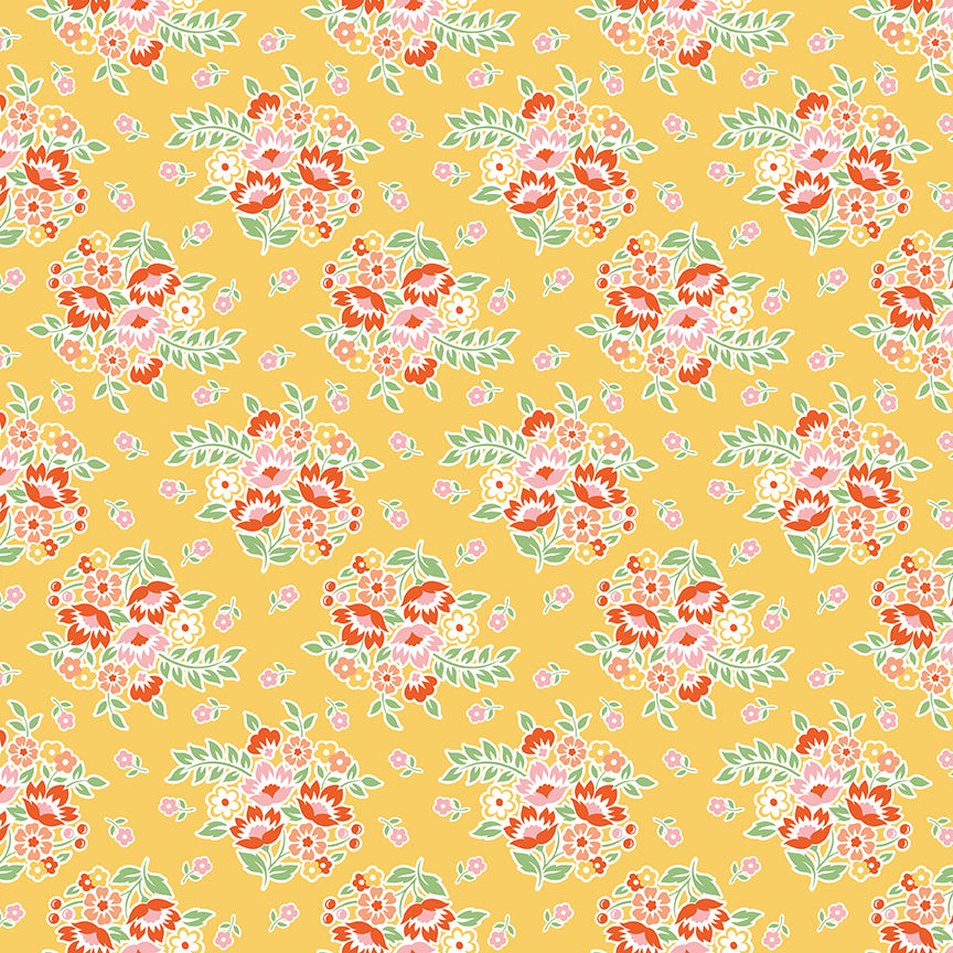 Peach Cobbler Posy Yellow by Lily Ashbury for Riley Blake Designs - 1/2 YARD