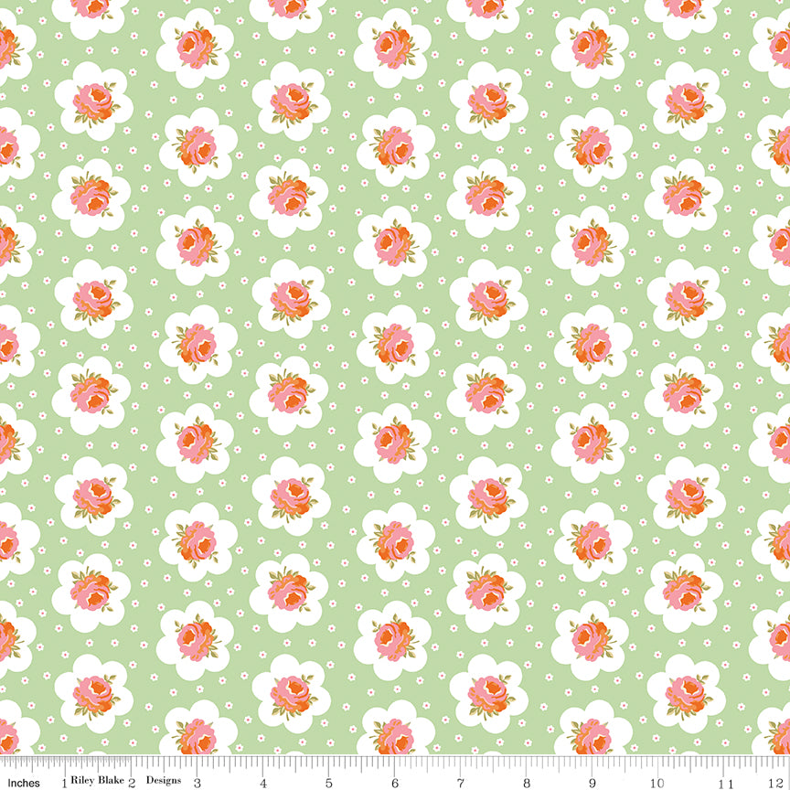 Peach Cobbler Tea Tin Rose Green by Lily Ashbury for Riley Blake Designs - 1/2 YARD