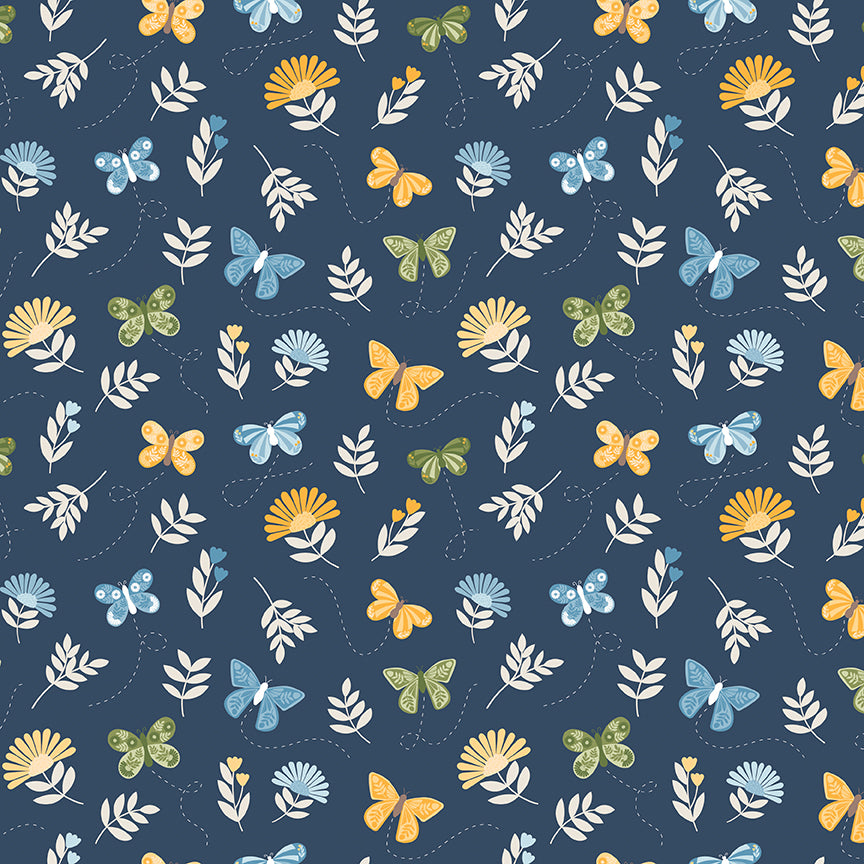 Sunshine & Dandelions Butterflies Navy - image 2