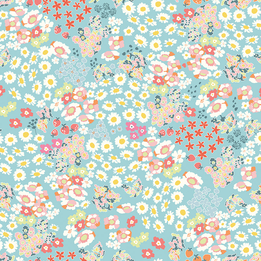Cotton Nook Flowerbed Aqua by Minki Kim for Riley Blake Designs - 1/2 Yard