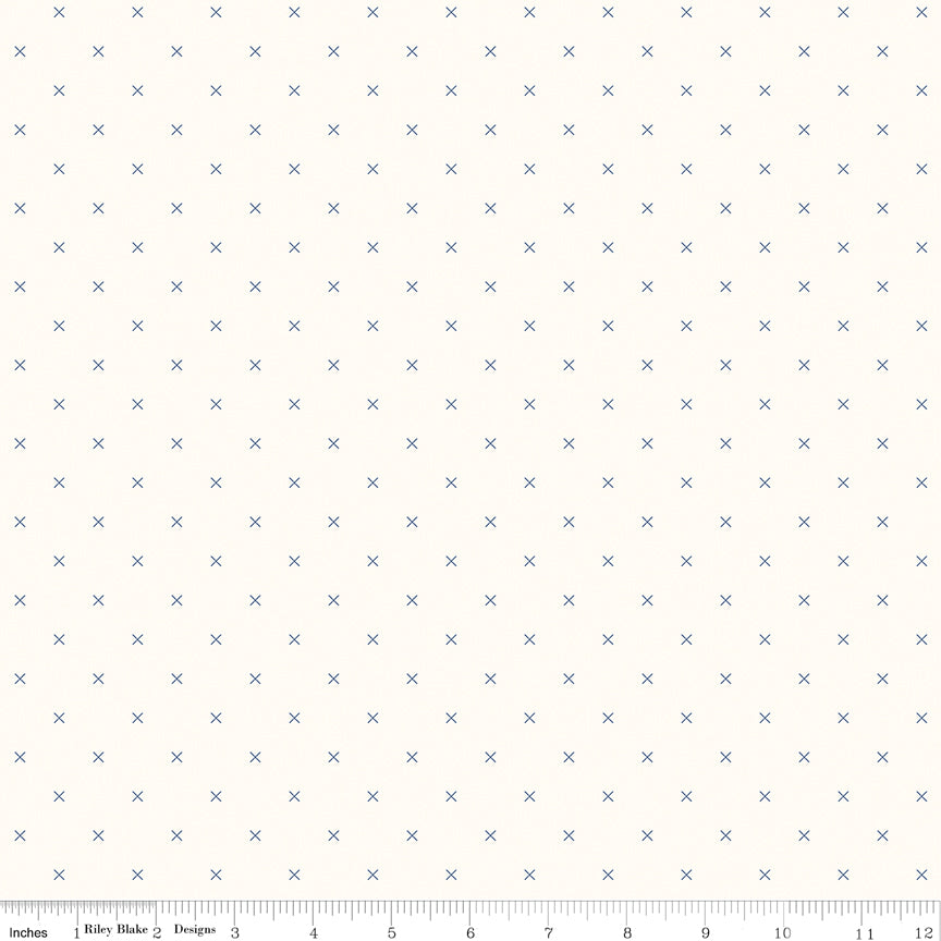 Bee Backgrounds Cross Stitch Blue by Lori Holt for Riley Blake Designs - 1/2 YARD