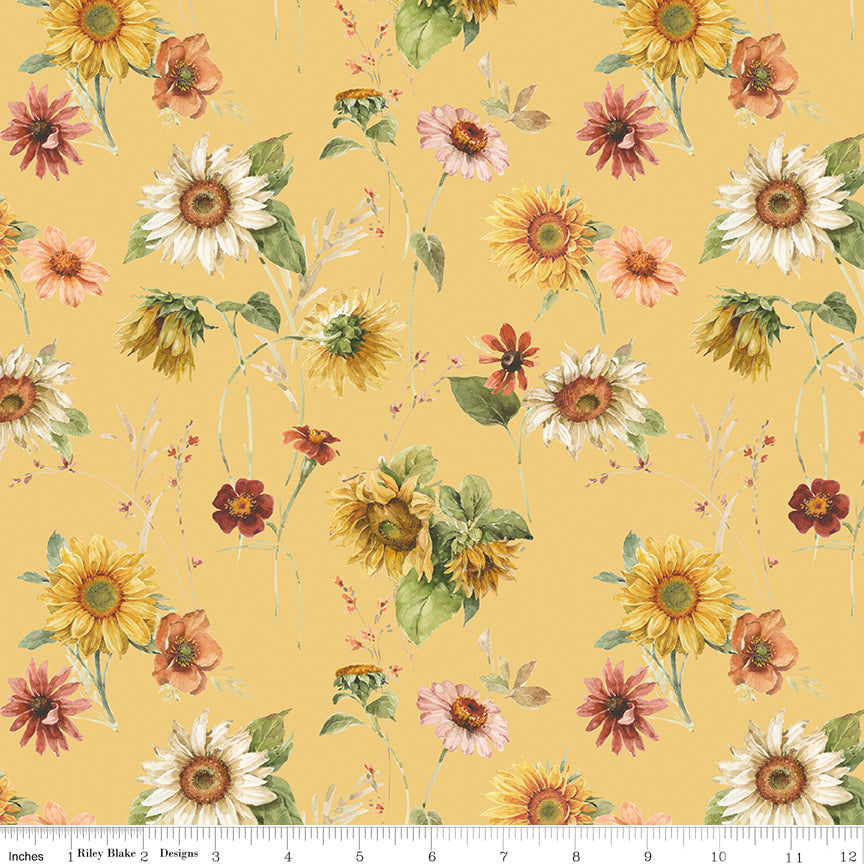 Sunflower Whispers Prairie - CD16671-Yellow- 1/2 YARD