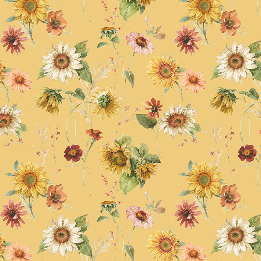 Sunflower Whispers Prairie - CD16671-Yellow- 1/2 YARD