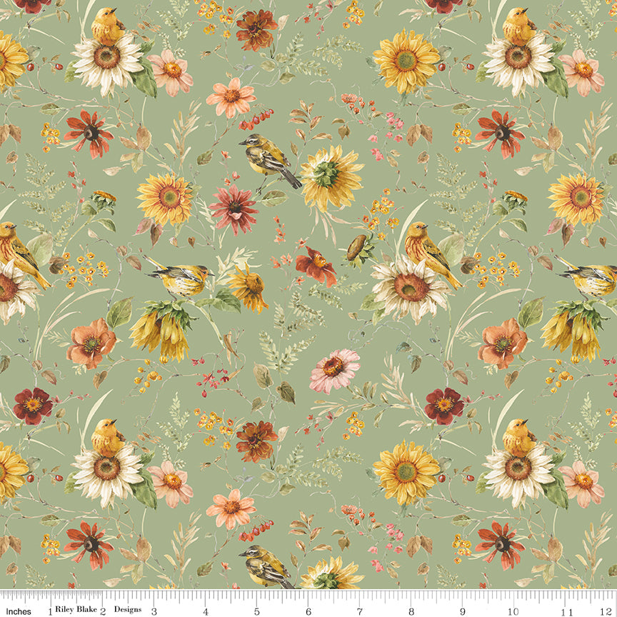 Sunflower Whispers Prairie - CD16671-Green- 1/2 YARD