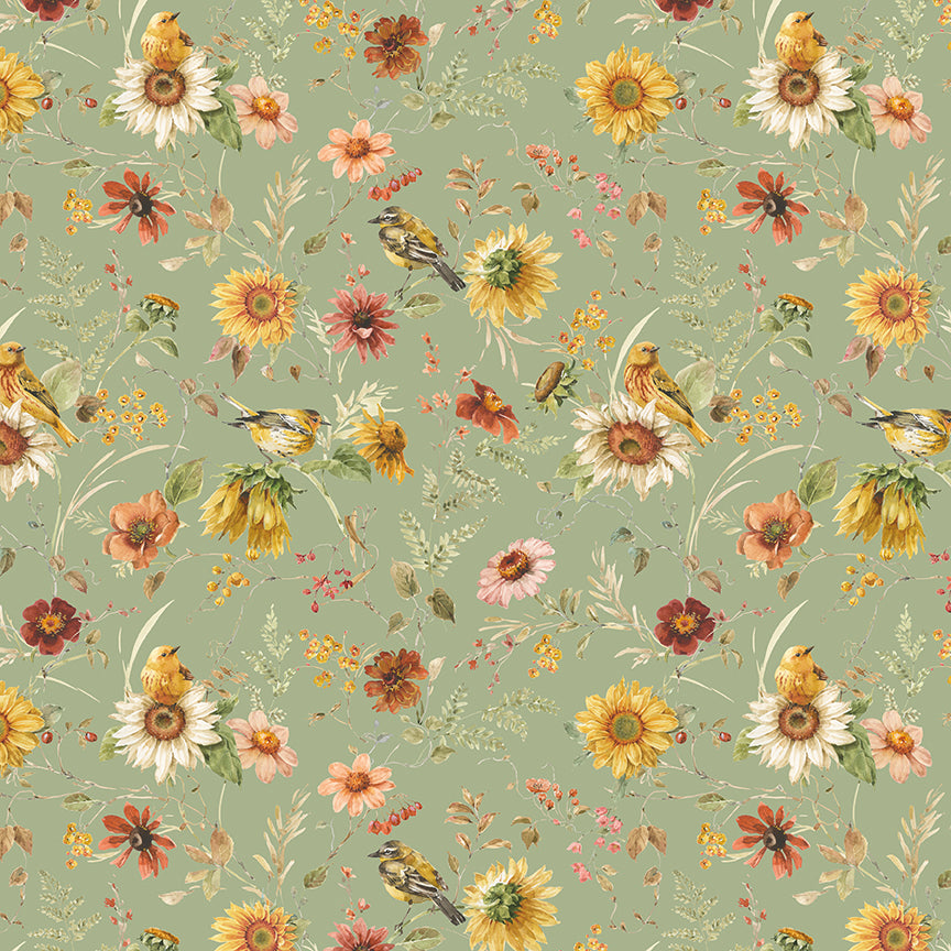 Sunflower Whispers Prairie - CD16671-Green- 1/2 YARD