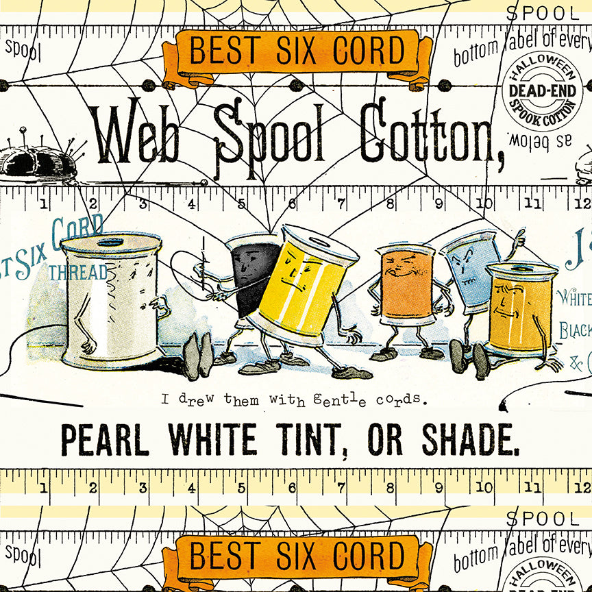 Scary Scraps Scary Spools Border Stripe White - 1 Yard Panel