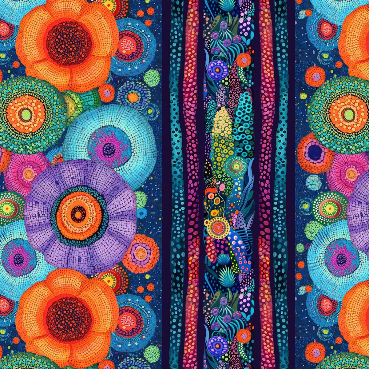 Jubilant Midnight Bright Floral 11in Stripe by Timeless Treasures - 1/2 Yard