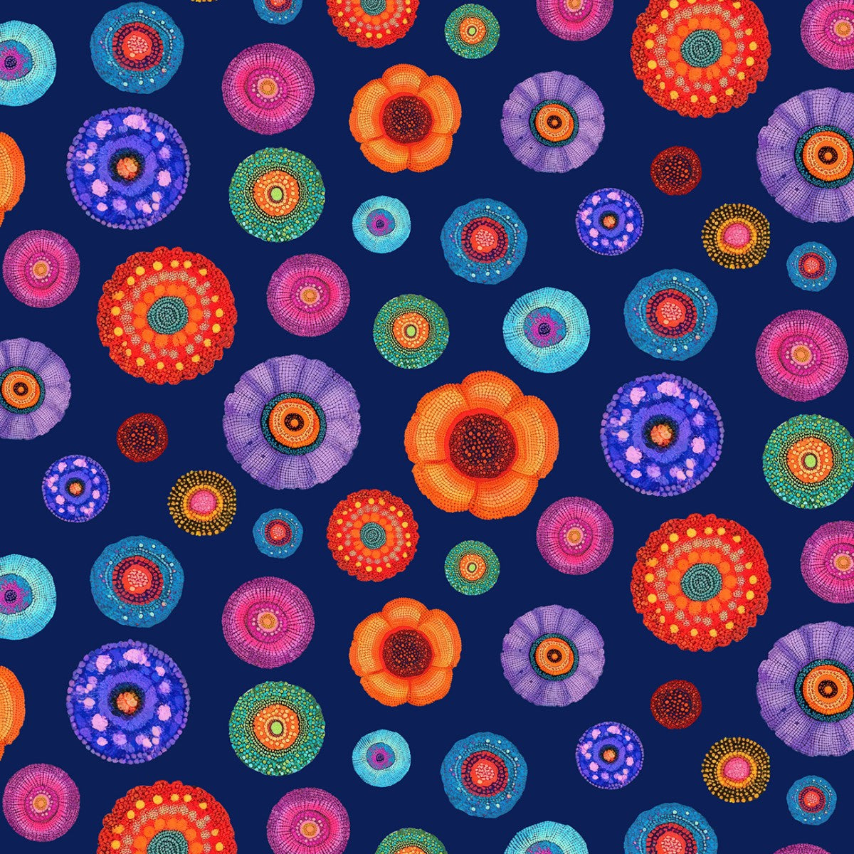 Jubilant Navy Tossed Floral Medallions by Timeless Treasures - 1/2 Yard