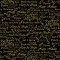 Black Christmas Words And Music Notes w/Metallic -1/2 Yard