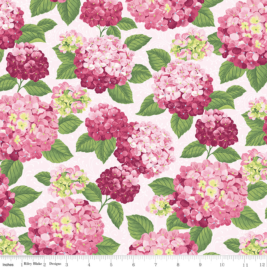 Hydrangeas in the Garden Main Pink Pearl by Jennifer Bosworth for RBD - 1/2 YARD
