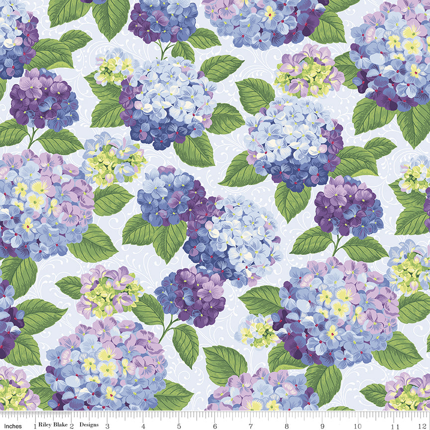 Hydrangeas in the Garden Main Powder Pearl by Jennifer Bosworth for RBD - 1/2 YARD