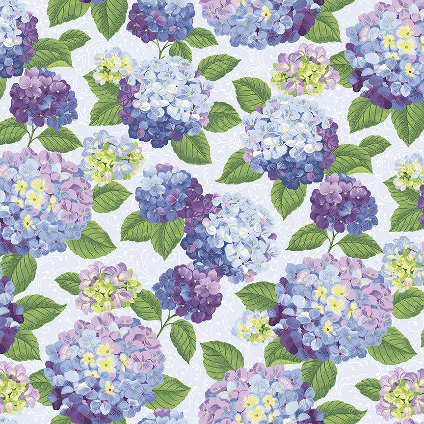 Hydrangeas in the Garden Main Powder Pearl by Jennifer Bosworth for RBD - 1/2 YARD