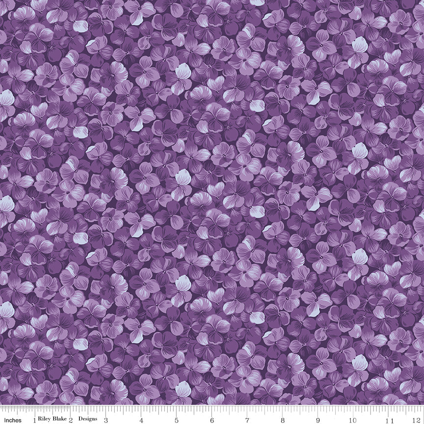 Hydrangeas in the Garden Allover Floral Purple Pearl by Jennifer Bosworth for RBD - 1/2 YARD