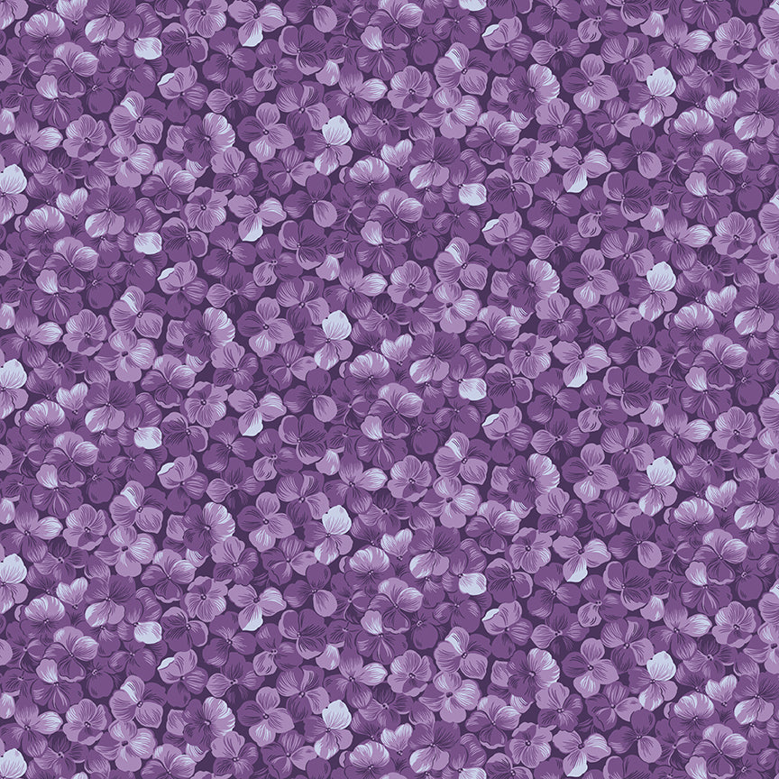 Hydrangeas in the Garden Allover Floral Purple Pearl by Jennifer Bosworth for RBD - 1/2 YARD