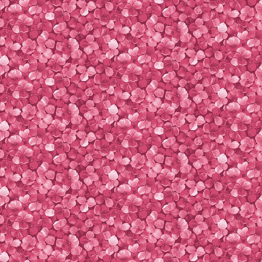 Hydrangeas in the Garden Allover Floral Raspberry Pearl by Jennifer Bosworth for RBD - 1/2 YARD