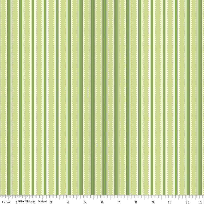 Hydrangeas in the Garden Stripes Green Pearl by Jennifer Bosworth for RBD - 1/2 YARD