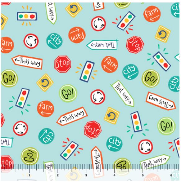 VROOM VROOM Street Sign Toss - QT Fabrics 30828 Q - 1/2 Yard