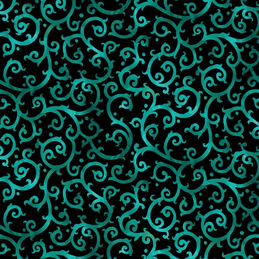 Christmas Spirit Scrolling Splendor Turquoise Black David Galchutt Benartex - 1/2 Yard