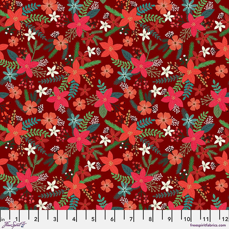 Christmas Foliage Berry fabric by Mia Charro