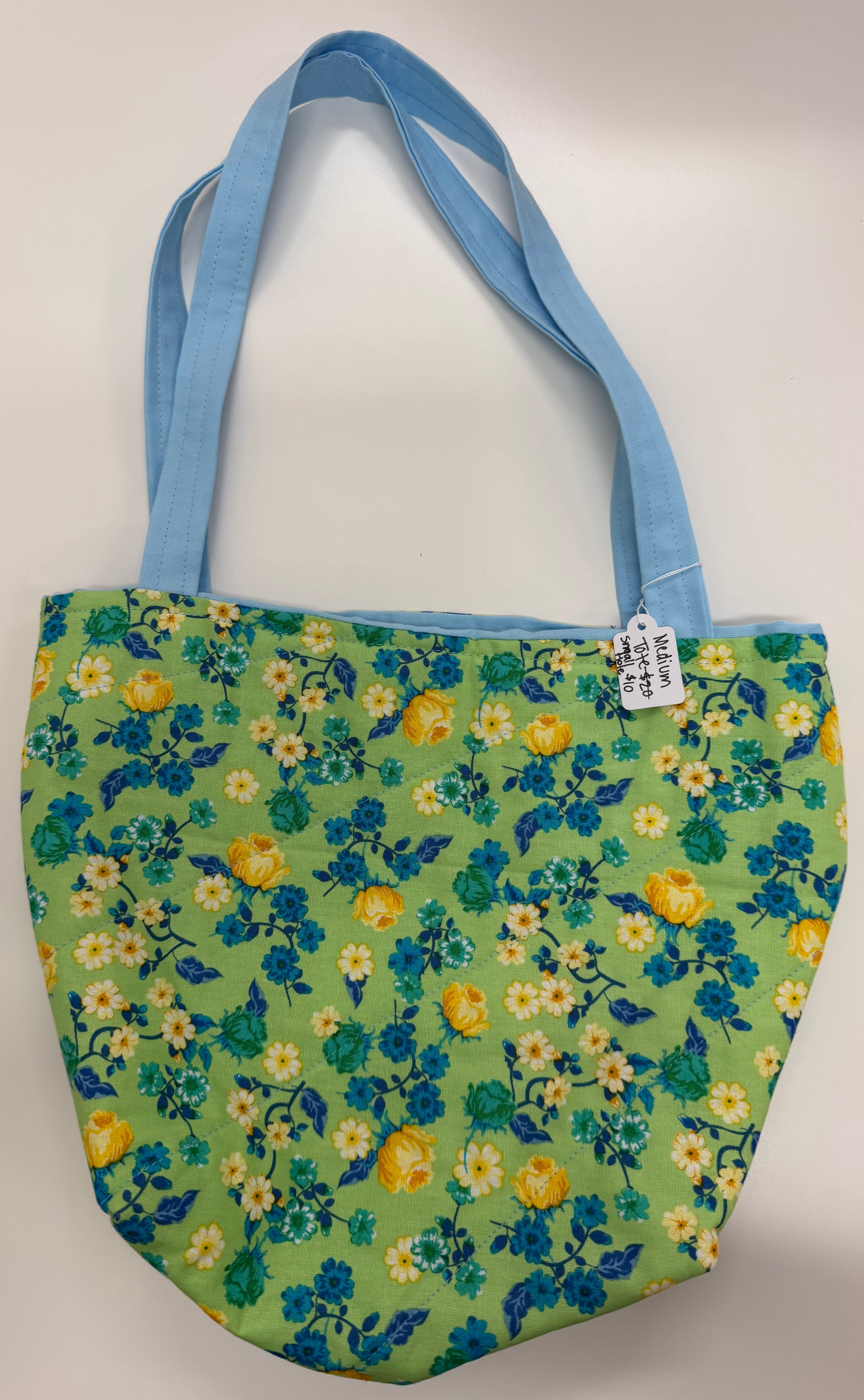 Blue and Green Floral Medium Tote- Tiny Jungles