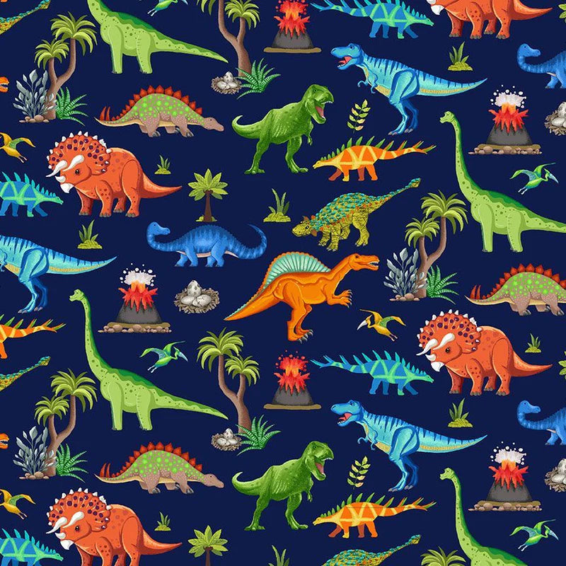 Dino Novelty Navy Dinosaurs Scenic Yardage CD3846-NAVY - Timeless Treasures - 1/2 YARD