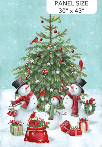 Holly Jolly Snowman Panel Turquoise Multi by Emma Leach for Northcott - PANEL
