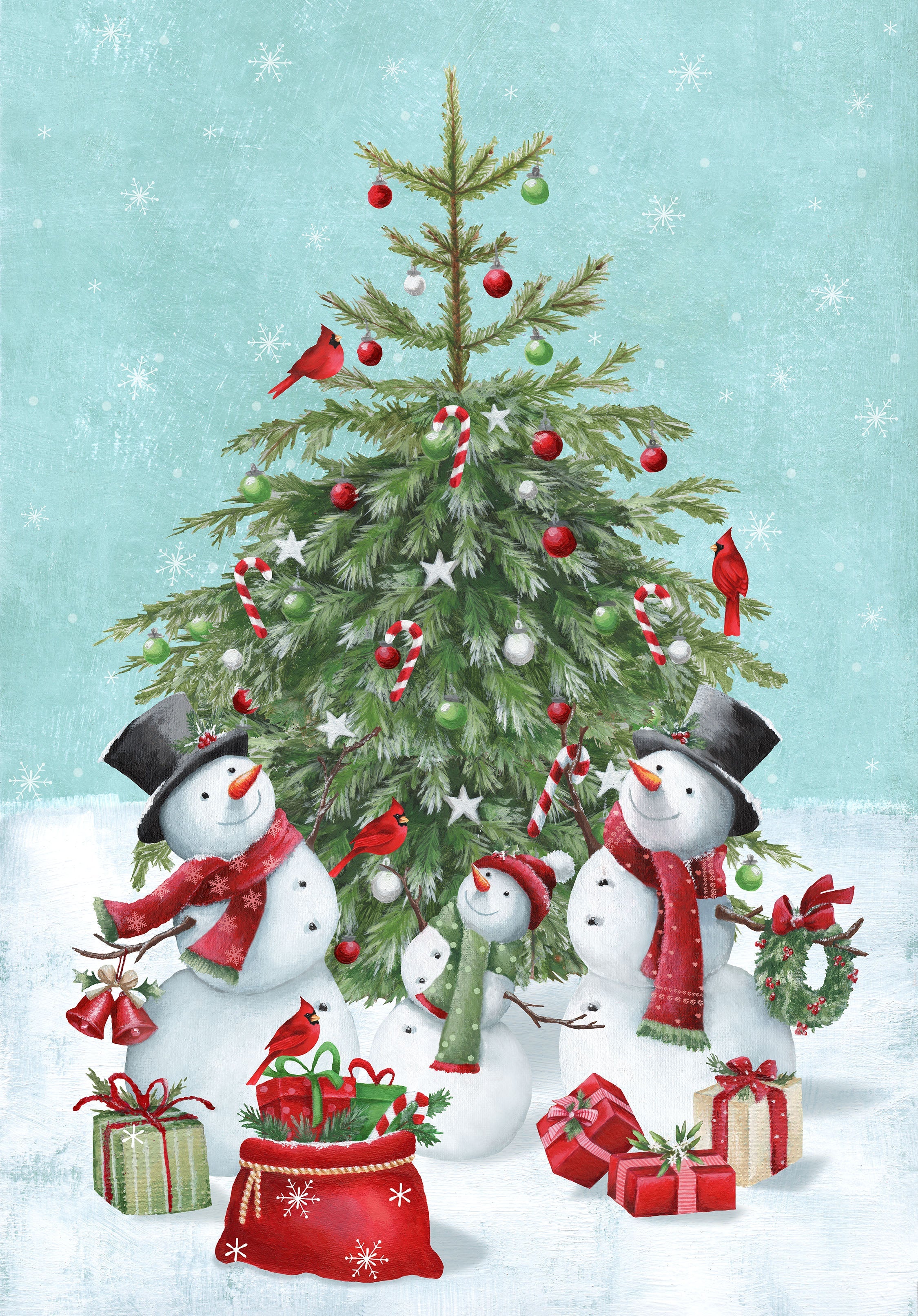 Holly Jolly Snowman Panel Turquoise Multi by Emma Leach for Northcott - PANEL