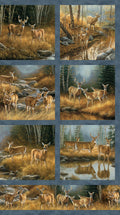 Birchwood - Naturescapes Scenic Blocks Medium Blue Multi by Rosemary Millette for Northcott - 1/2 Yard