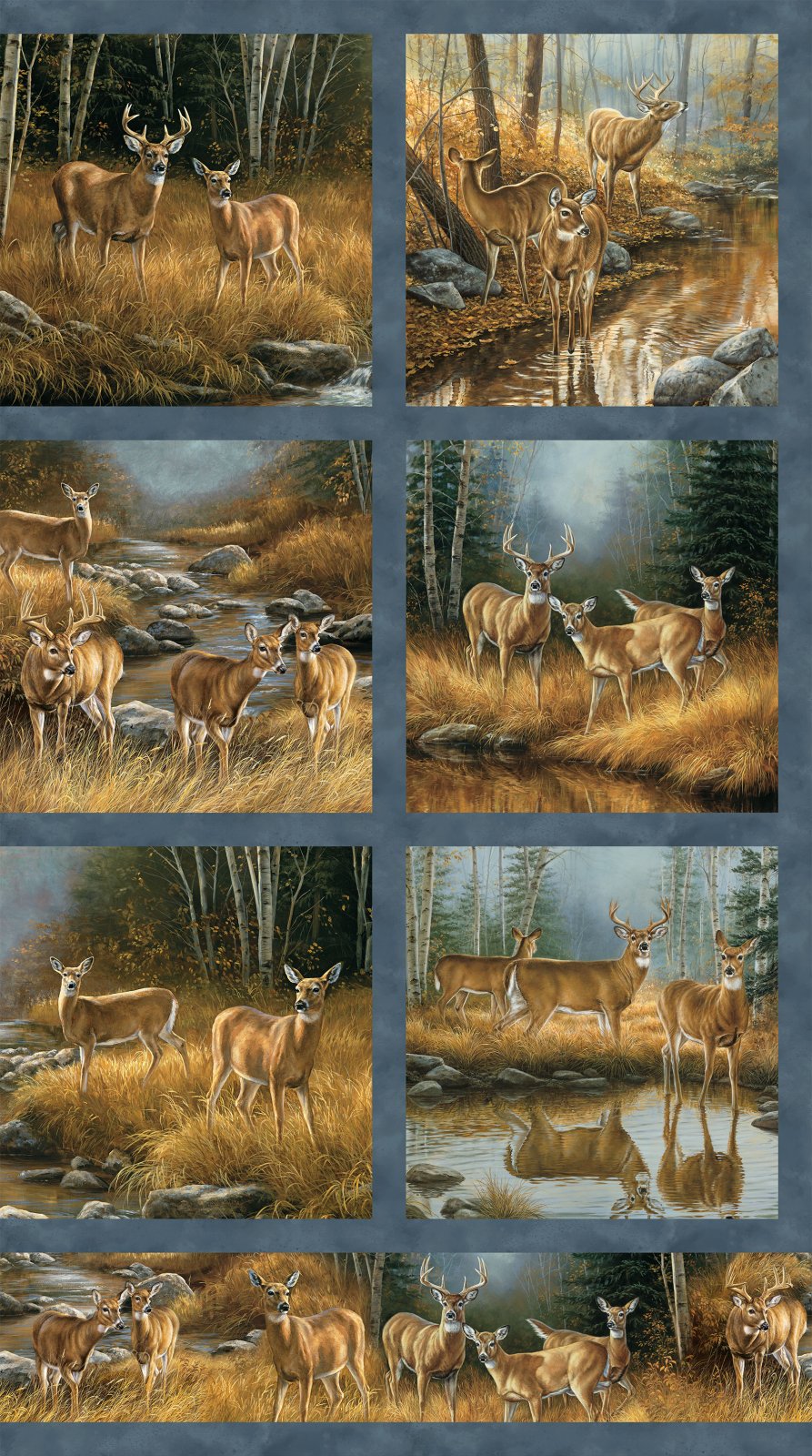 Birchwood - Naturescapes Scenic Blocks Medium Blue Multi by Rosemary Millette for Northcott - 1/2 Yard