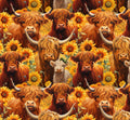 Whimsical Highland Cows with Sunflowers for David Textiles - 1/2 YARD