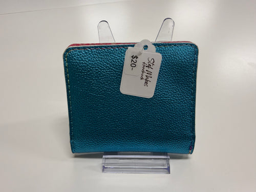 Bellatrix Mini Snap Wallet – Aqua Blue vinyl/Pastel Waterfall Vinyl with repeat inside