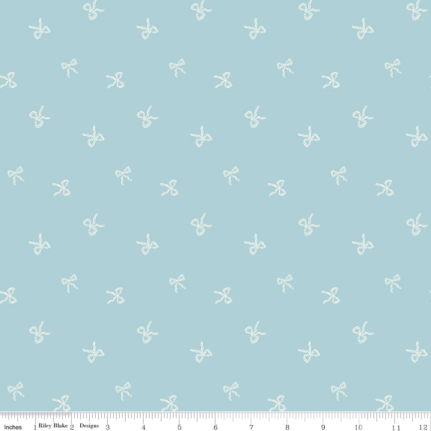 Flannel Sweet Cotton Tales Bows Blue by Riley Blake Designs - 1/2 Yard