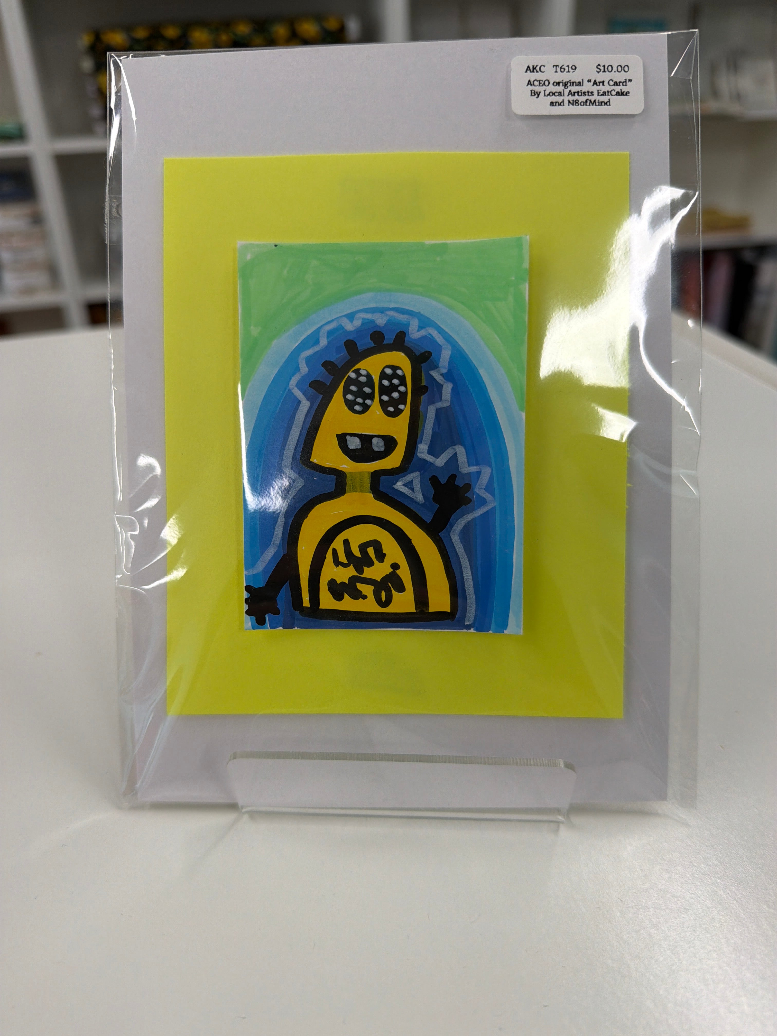 ACEO - Original Art Card - Purple Heart friendly monster- by local artist eat0_0Cake - 2" X3" (Copy 2)