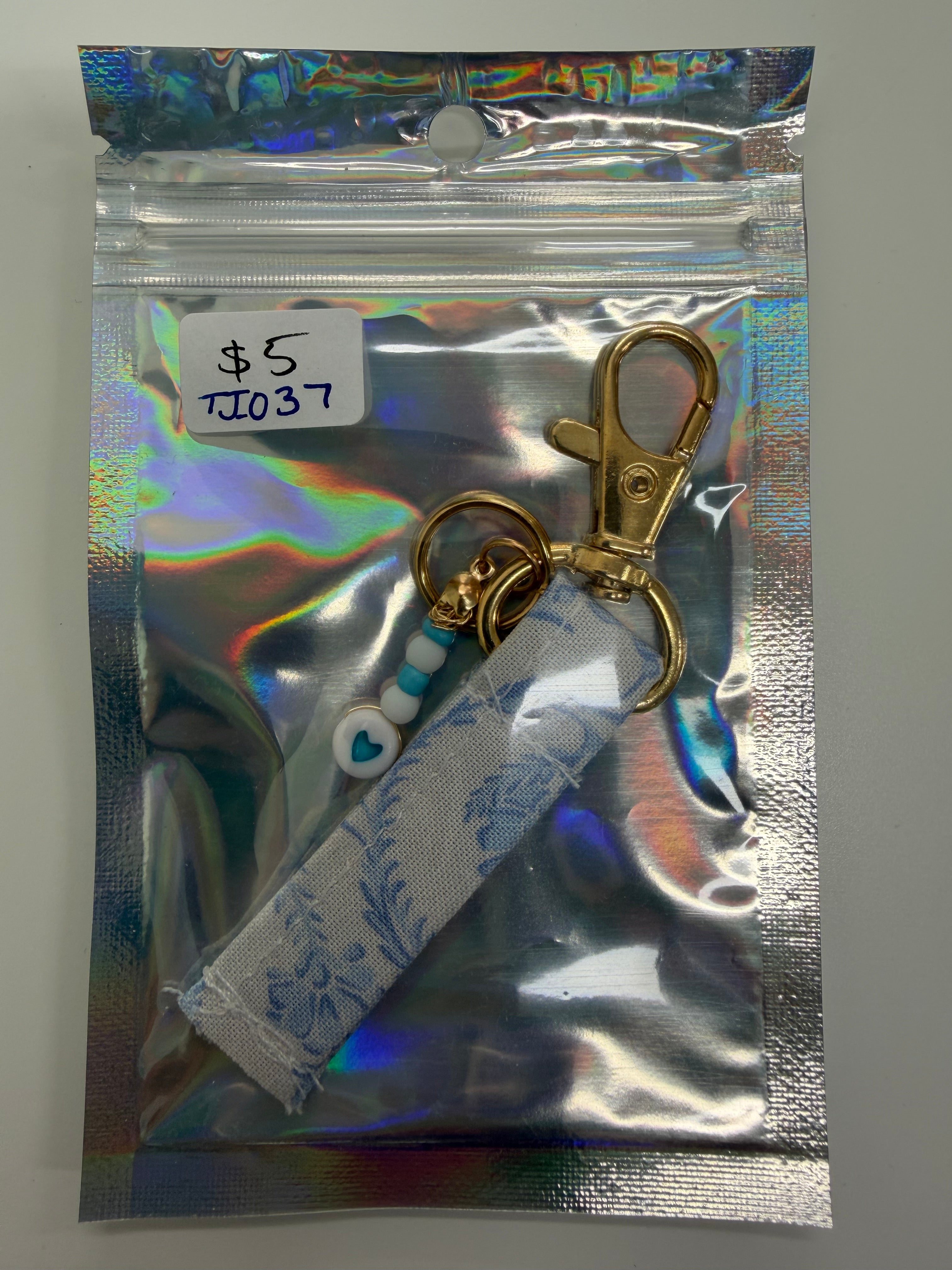 Blue and White Floral Keychain- Tiny Jungles