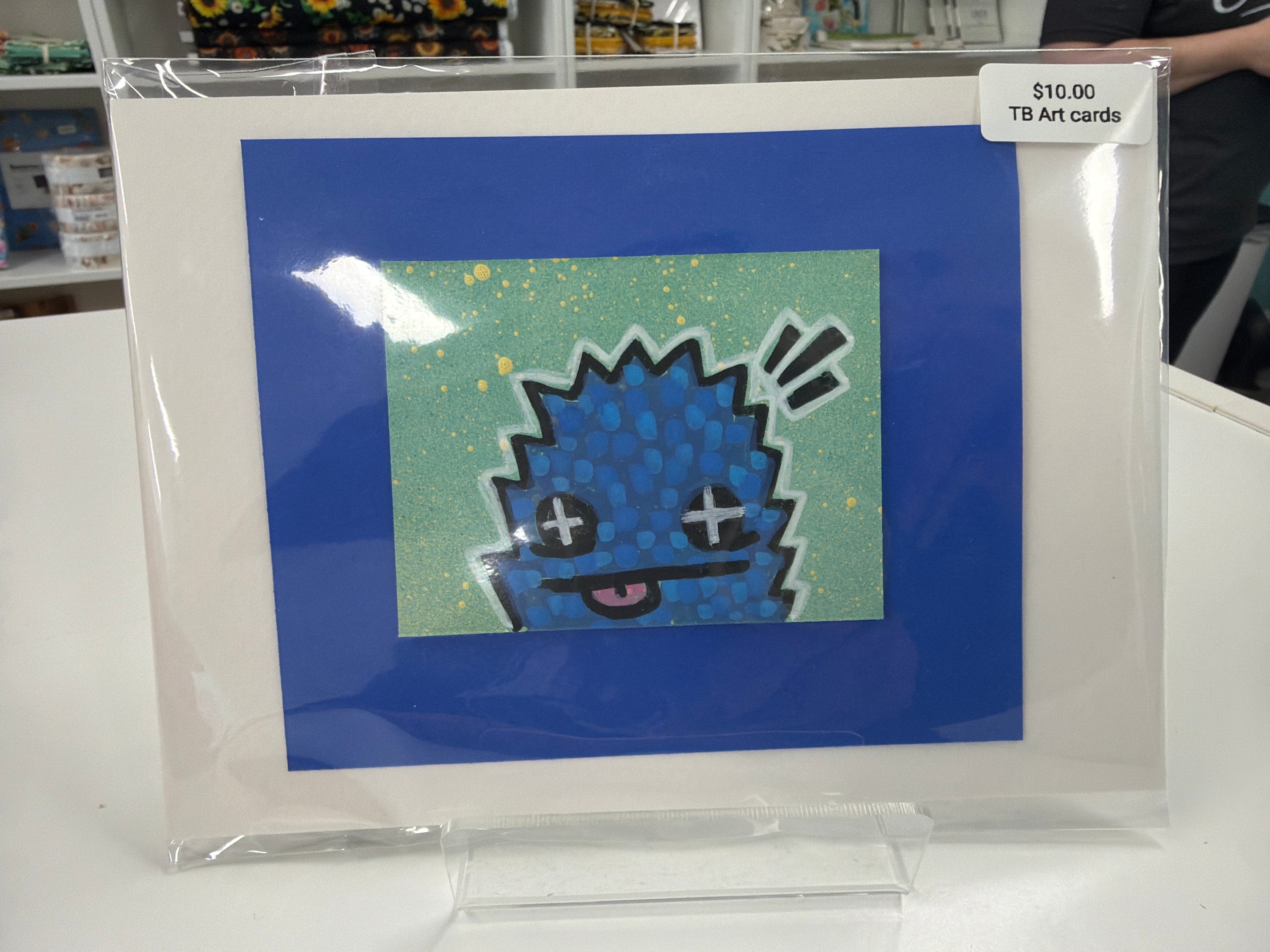 ACEO - Original Art Card - Blue monster w/ tongue - by local artist eat0_0Cake - 2" X3"