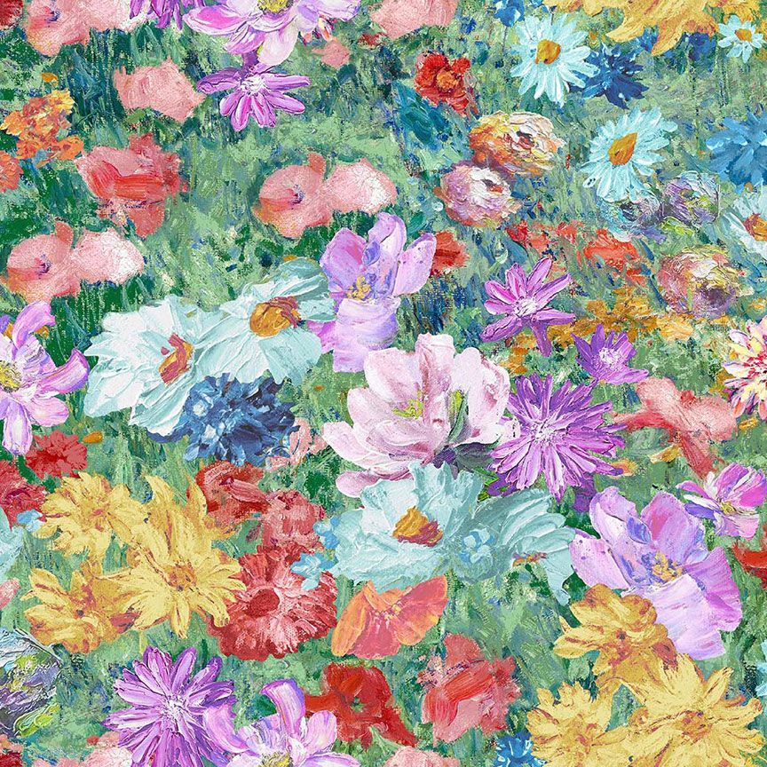 Impression - Multi Floral  - Green - by CHONG-A HWANG for Timeless Treasures - 1/2 YARD
