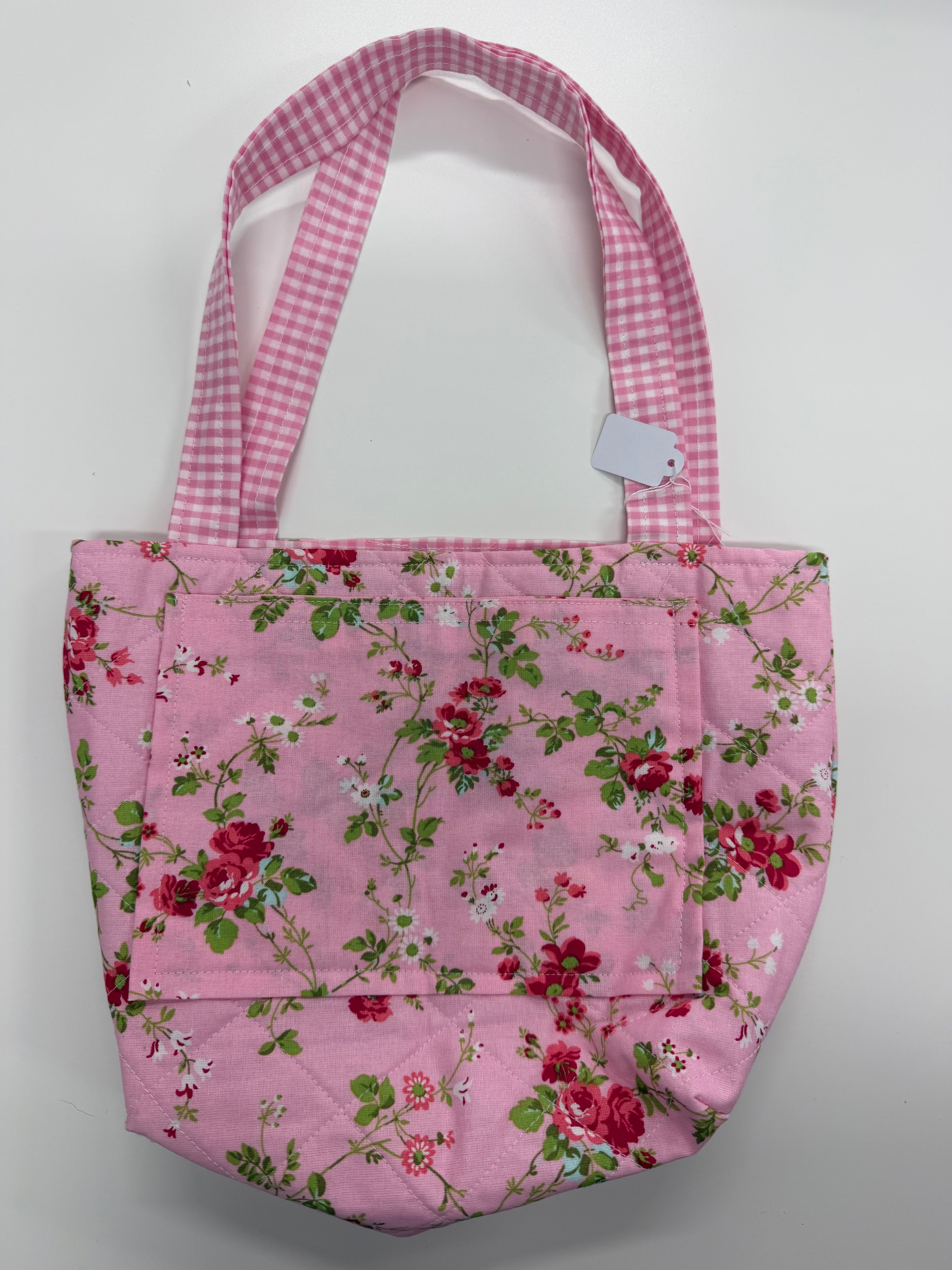 Pink floral and gingham medium tote bag - Tiny Jungles