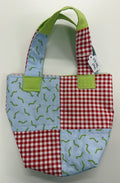 Blue and Red Gingham Inch Worm Small Tote Bag- Tiny Jungles