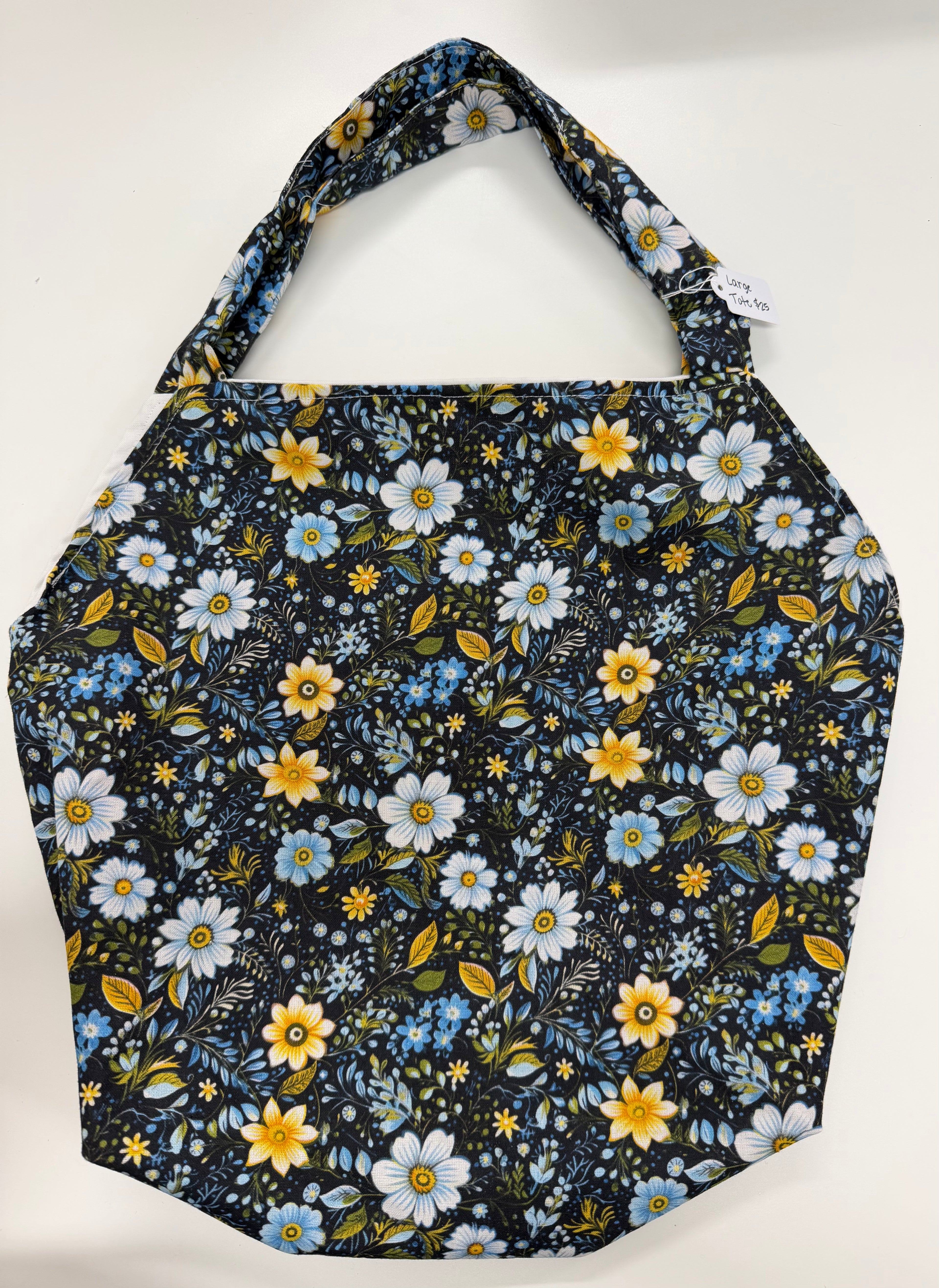 Yellow and Navy Large Floral Tote- Tiny Jungles