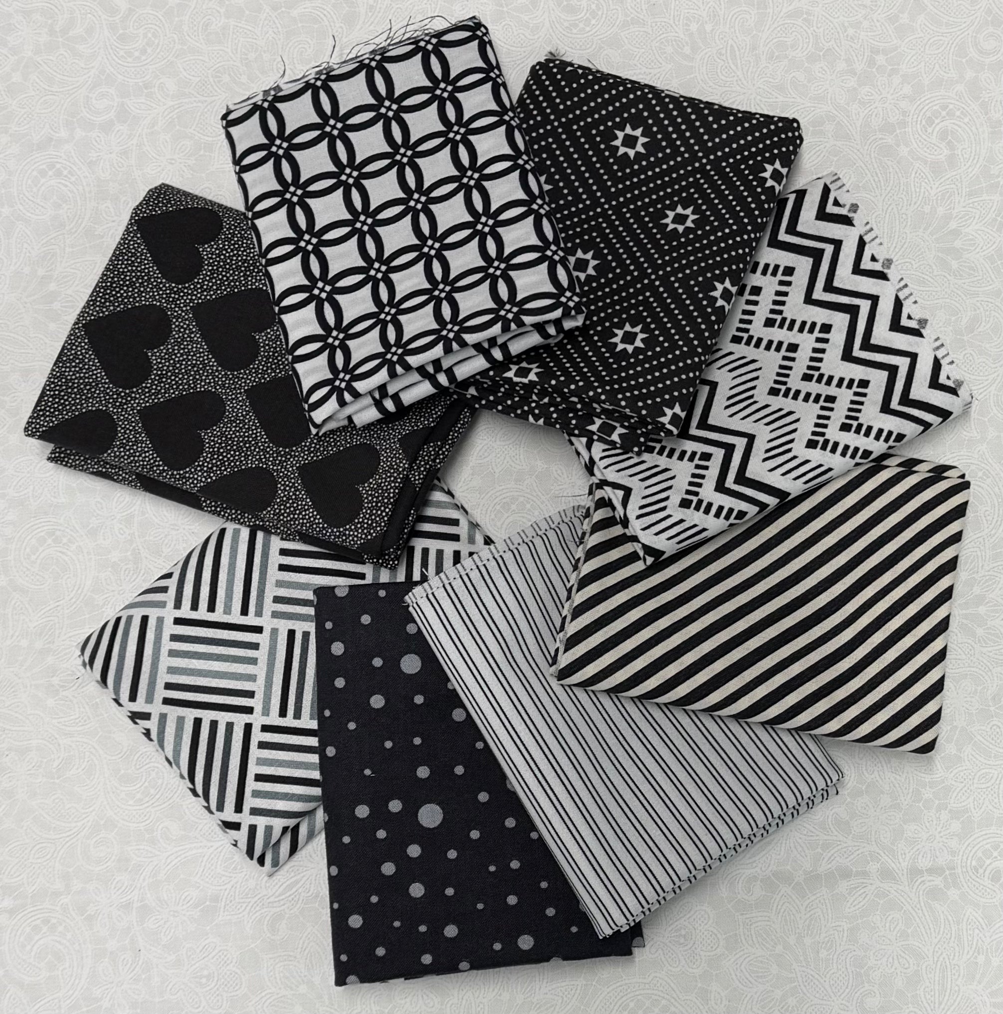 Assorted Black and White Fat Quarter Bundle 8 Pieces