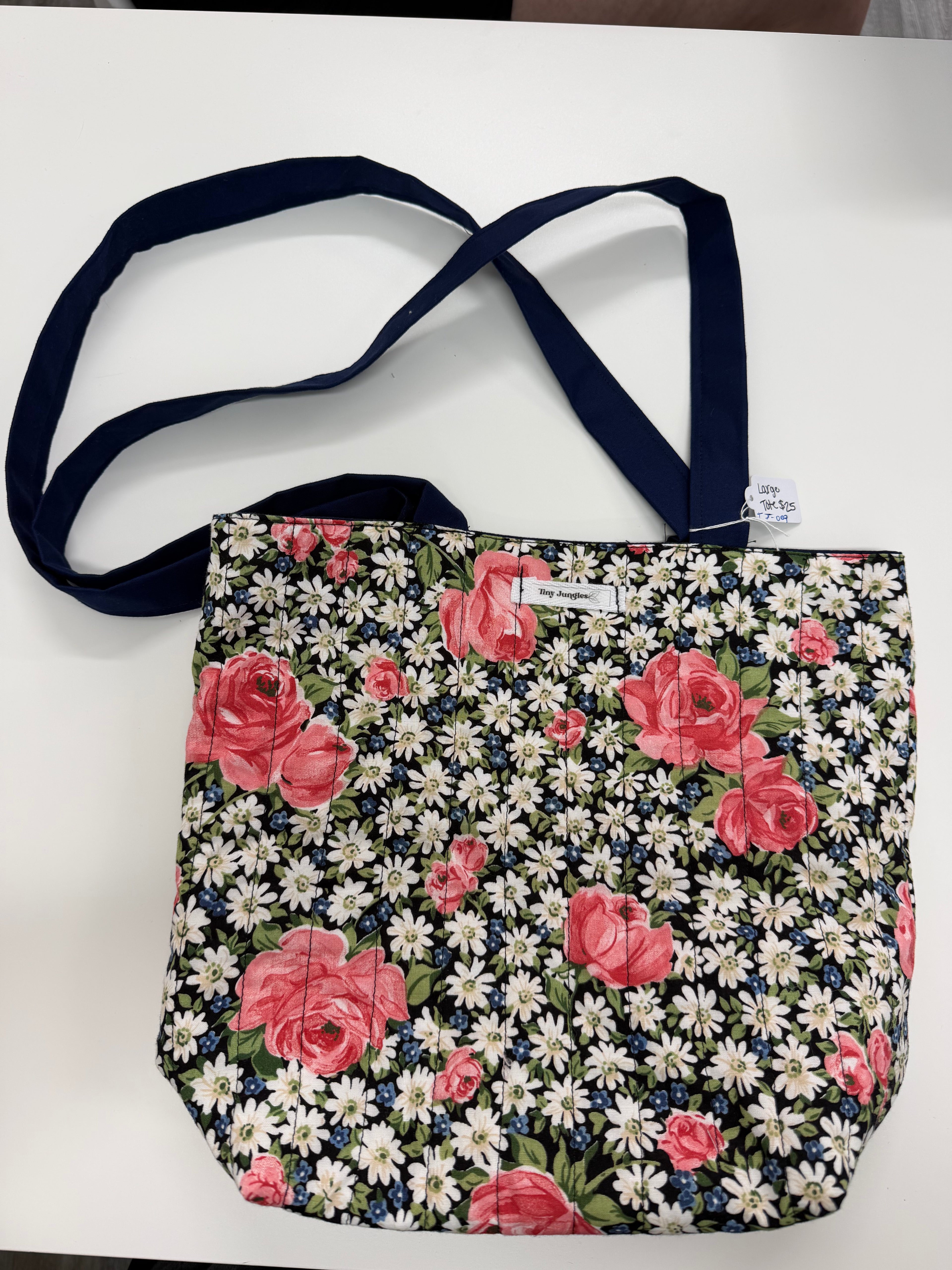 Pink and Navy Rose Large Tote- Tiny Jungles