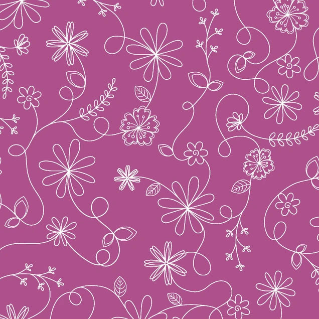 Kimberbell Basics Swirl Floral Violet by Maywood Studio - 1/2 Yard