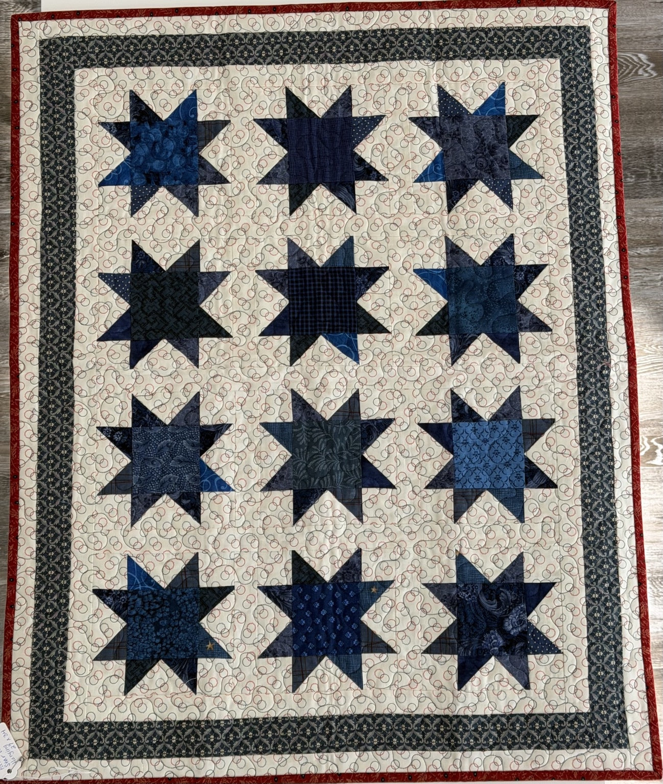 Patriotic Blue Star Quilt Wall Hanging by CW 27" X 34"
