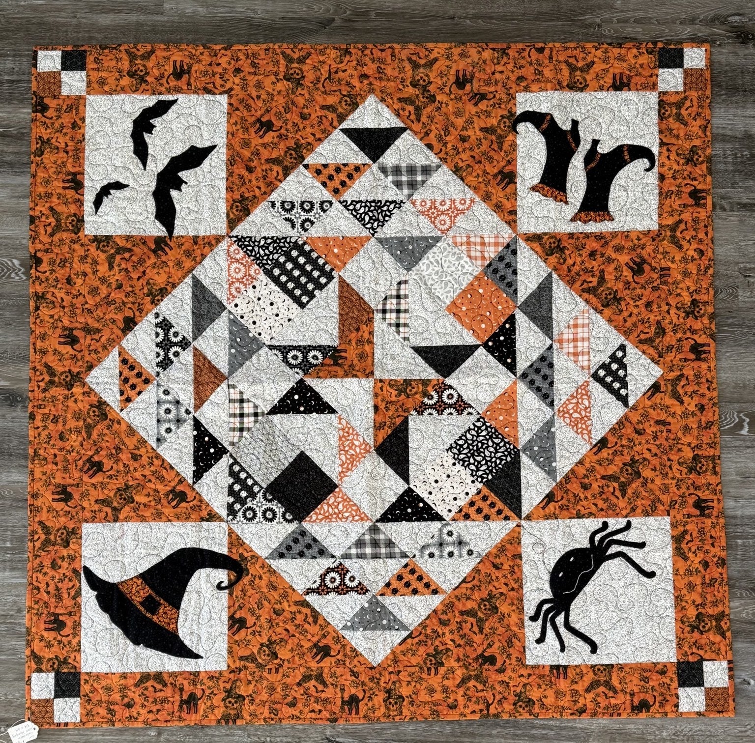 Halloween Orange & Black Applique Quilt by CW 54" X 54"