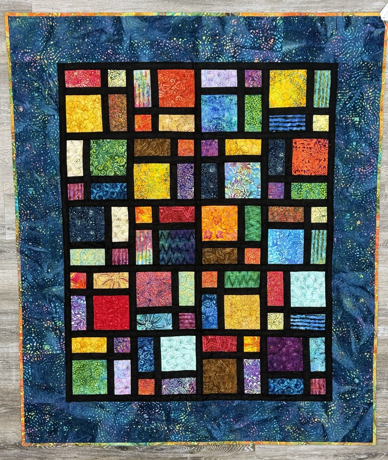 Colorful Batik Mosaic Quilt by CW 49" X 57"
