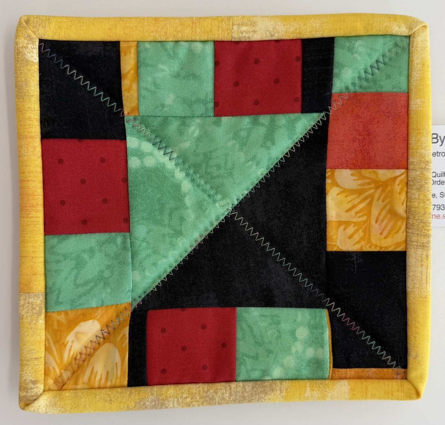 Modern Red Green & Black Potholder by Quilts by Anne 8" X 8"