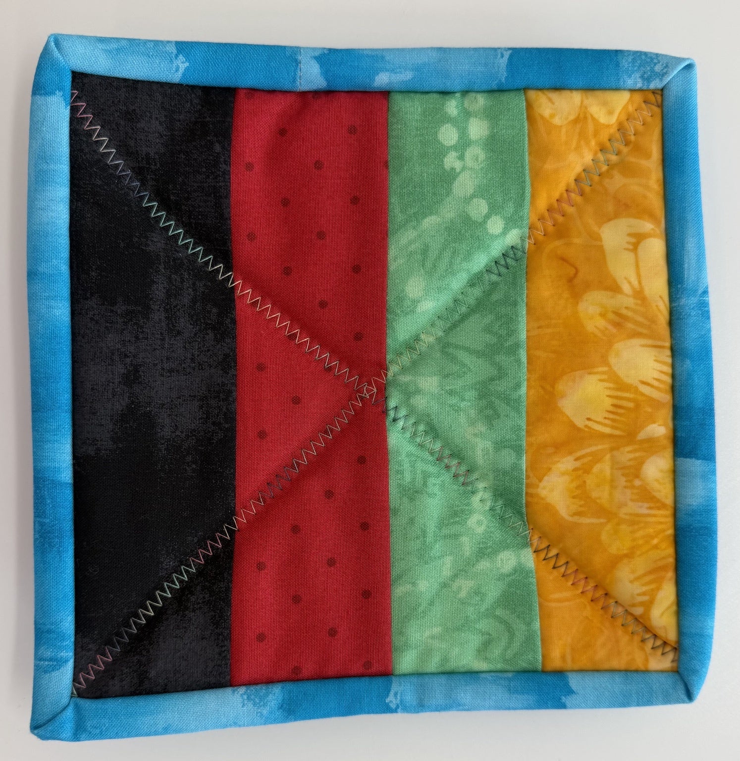 Aqua Orange & Black Stripe Potholder by Quilts by Anne 8" X 8"
