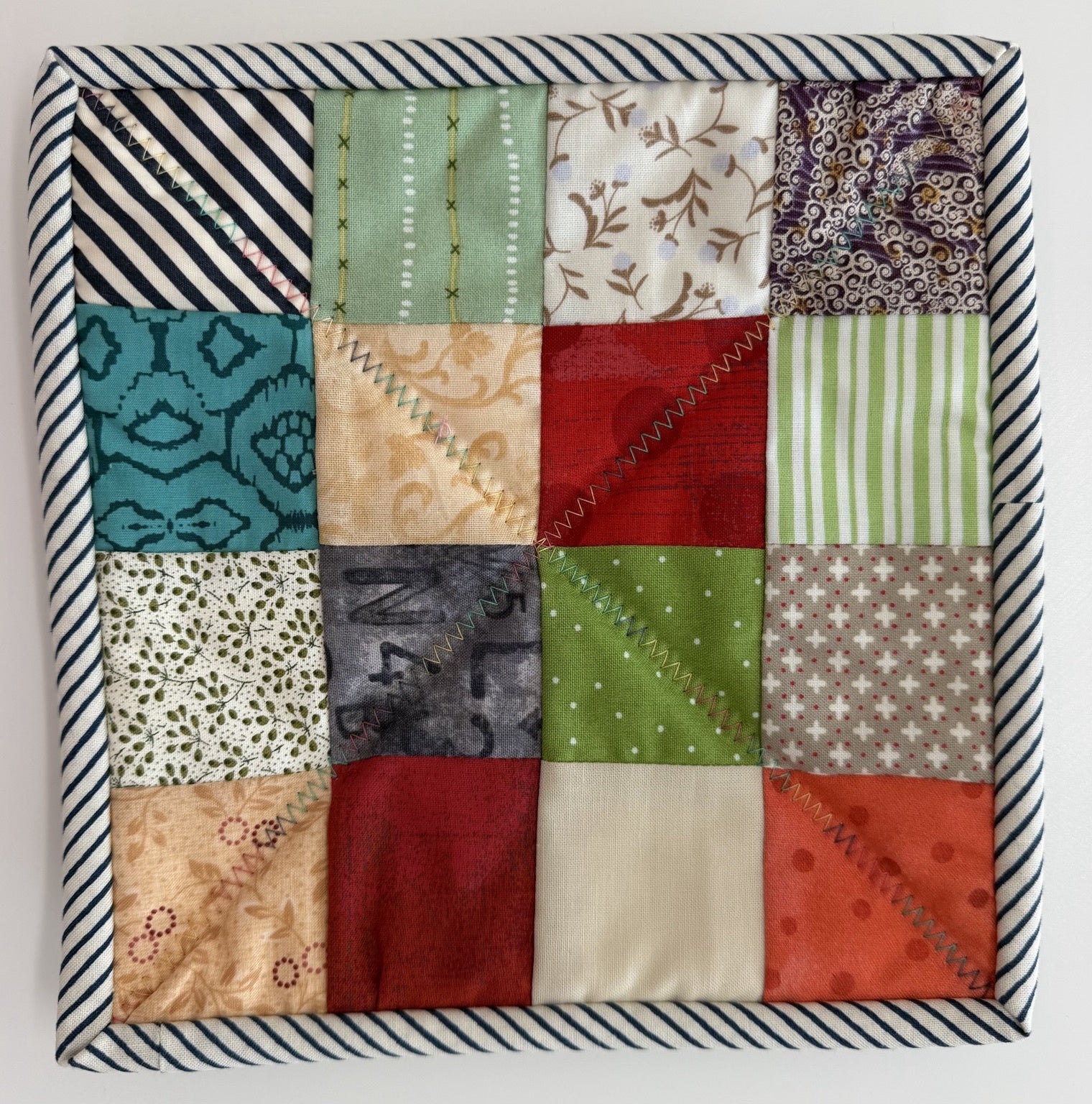 Eclectic Patchwork Potholder  by Quilts by Anne 8" X 8"