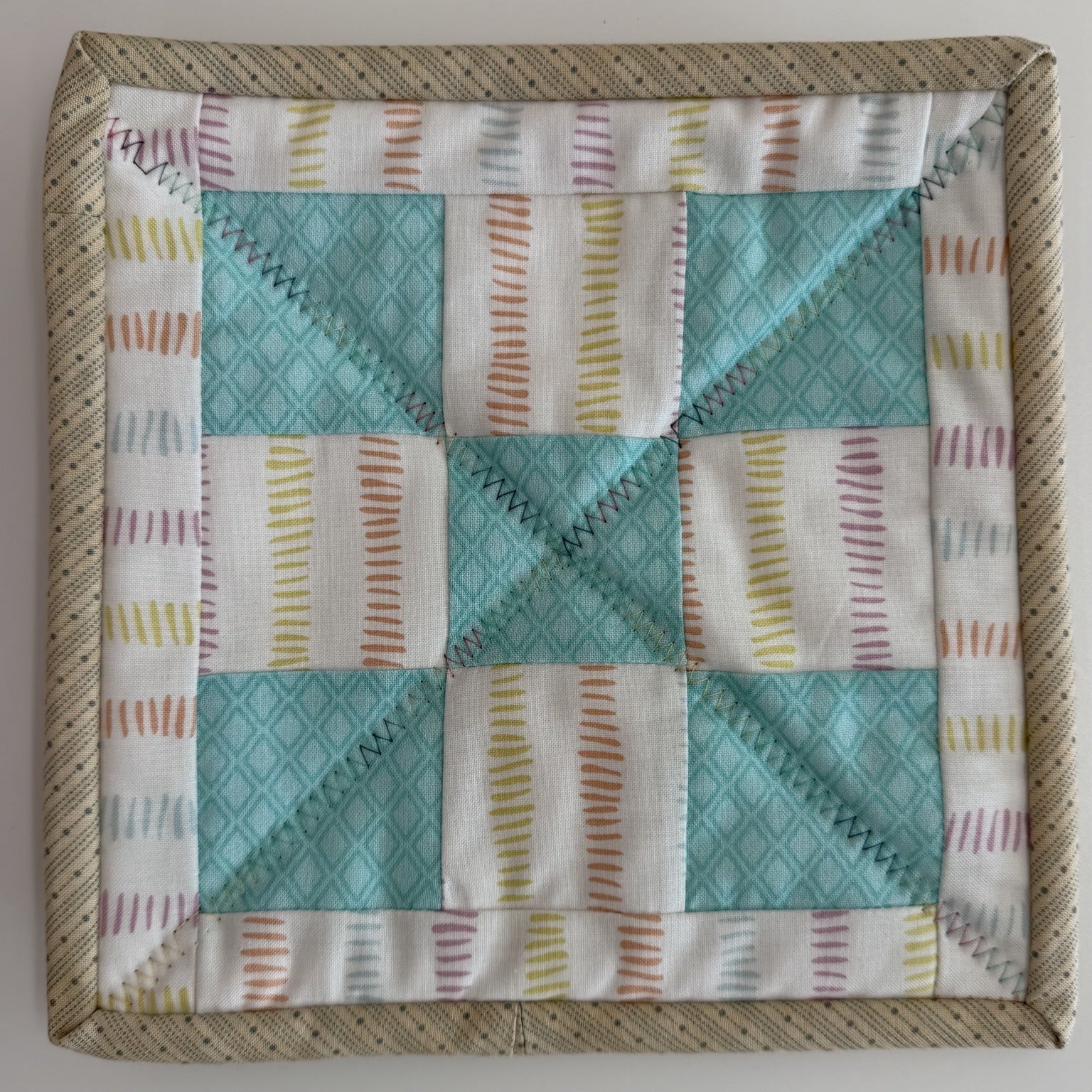 Aqua Checkerboard Potholder by Quilts by Anne 8" X 8"